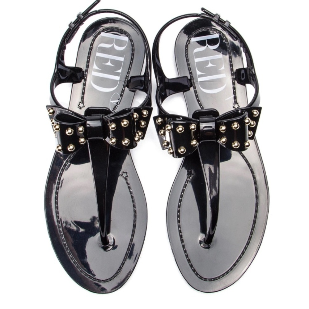 REDUCED!!Red Valentino Bow Jelly Bean PVC Black Studded Thong  Sandals